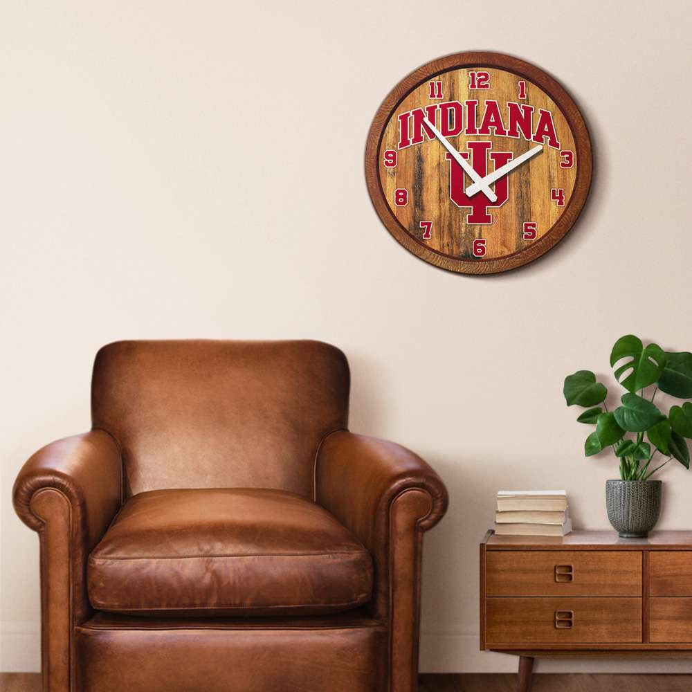 Indiana Hoosiers Faux Barrel Top Wall Clock