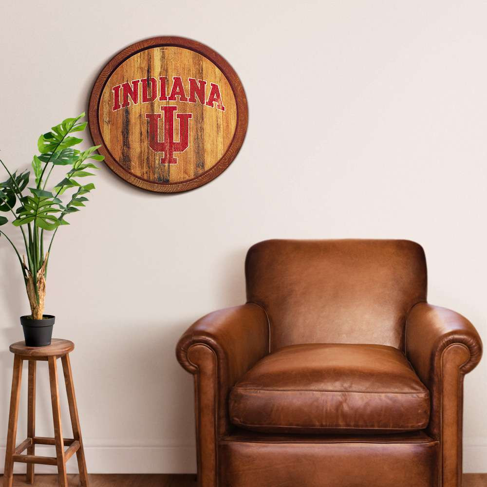 Indiana Hoosiers Weathered Faux Barrel Top Sign