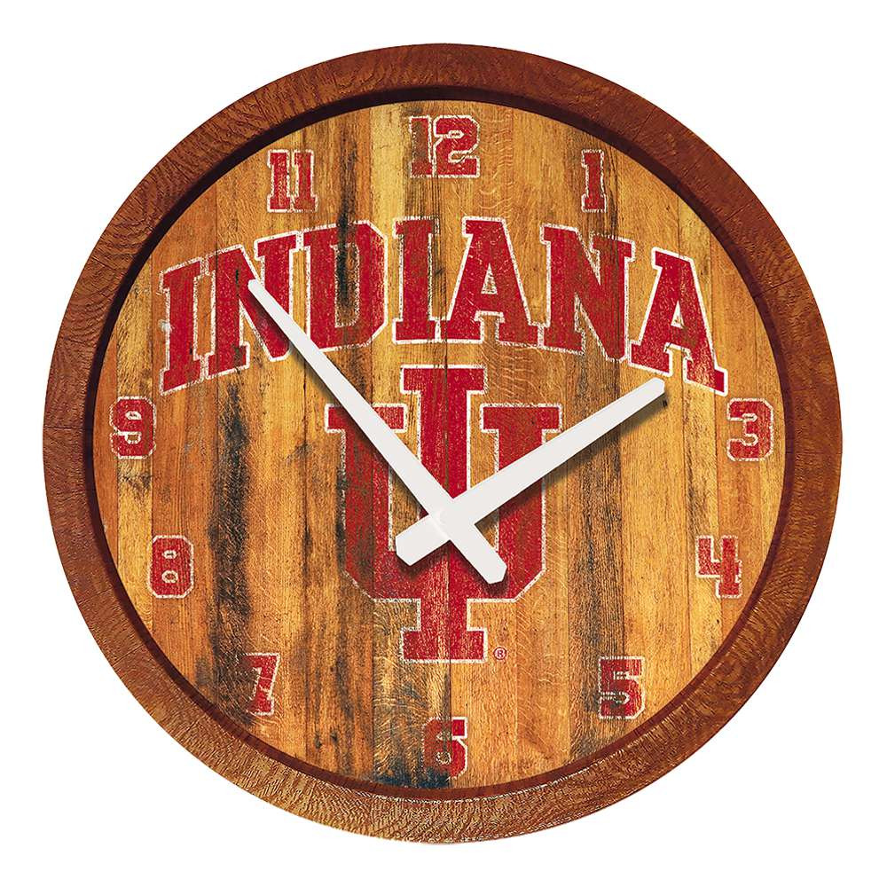Indiana Hoosiers Weathered Faux Barrel Top Wall Clock | The Fan-Brand | NCINDH-560-03