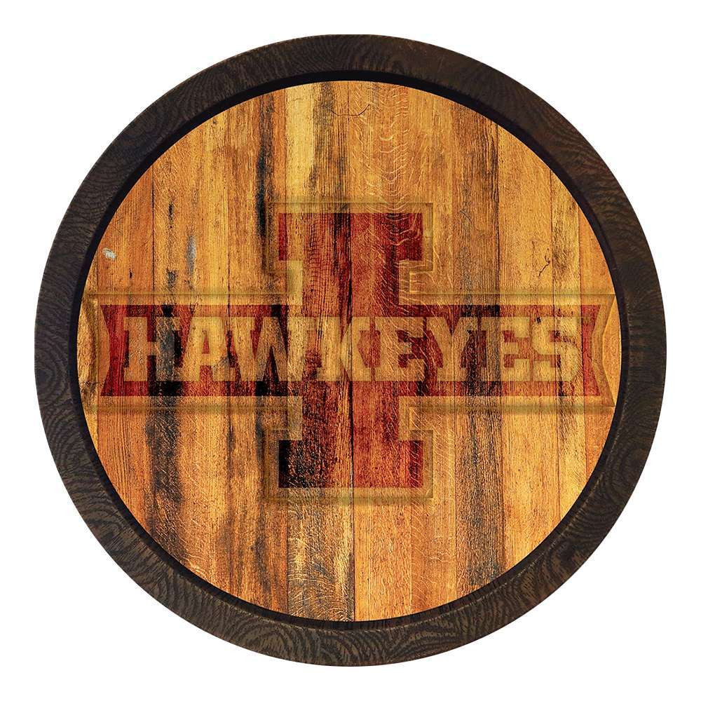 Iowa Hawkeyes Block I - Round Faux Barrel Top Sign | The Fan-Brand | NCIOWA-240-03