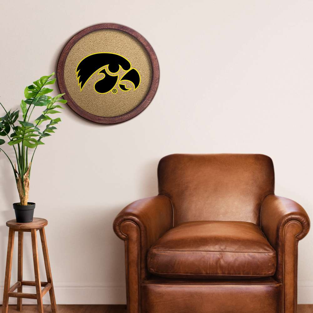 Iowa Hawkeyes Faux Barrel Framed Cork Board - Color Logo