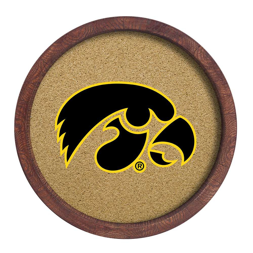Iowa Hawkeyes Faux Barrel Framed Cork Board - Color Logo | The Fan-Brand | NCIOWA-632-01A