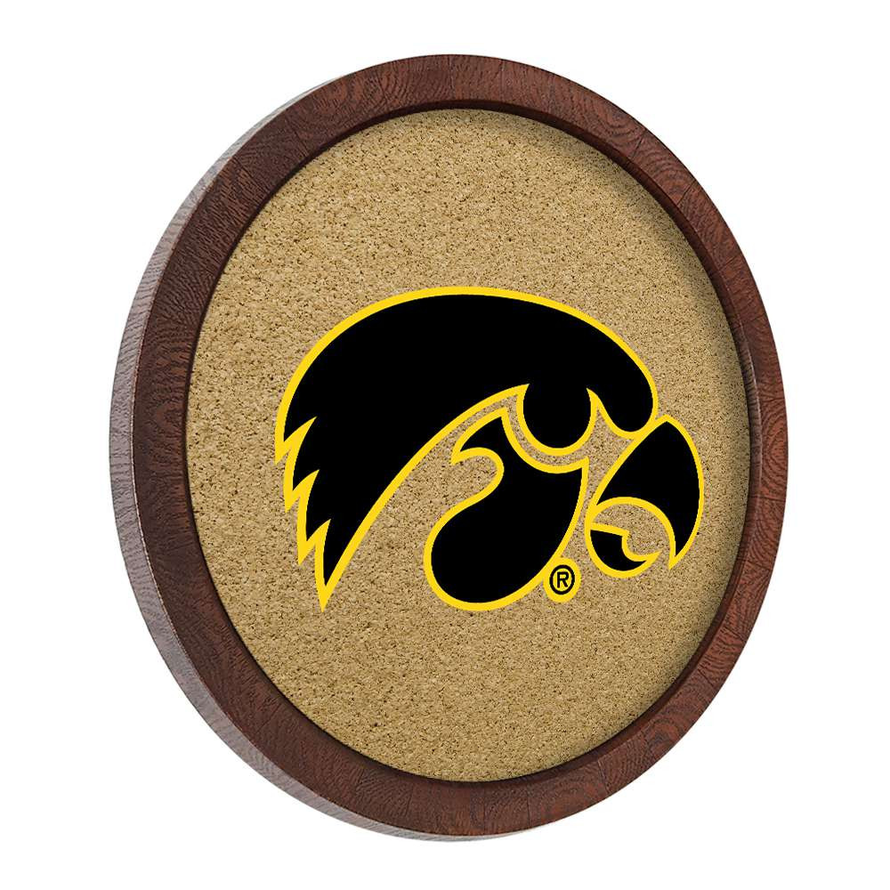 Iowa Hawkeyes Faux Barrel Framed Cork Board - Color Logo