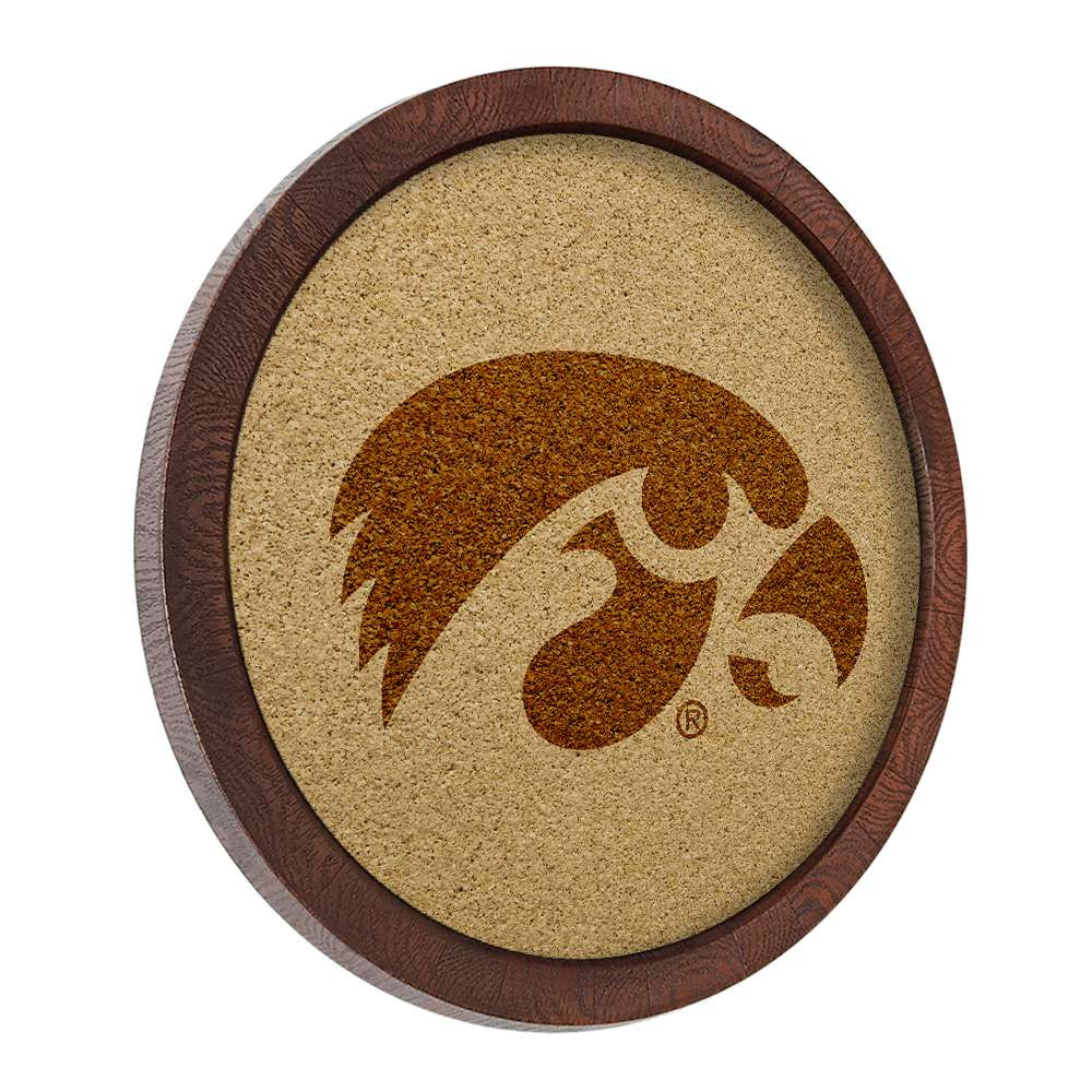 Iowa Hawkeyes Faux Barrel Framed Cork Board - Monochrome Logo