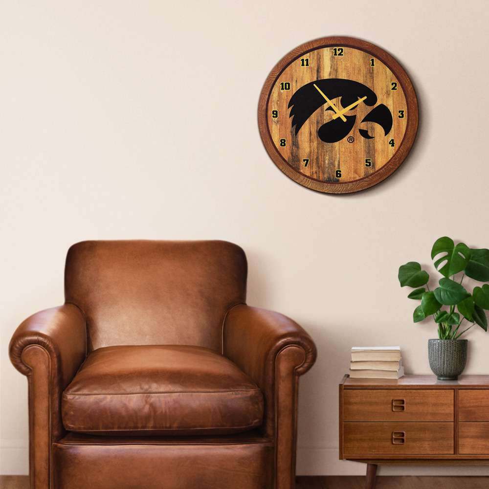 Iowa Hawkeyes Faux Barrel Top Wall Clock