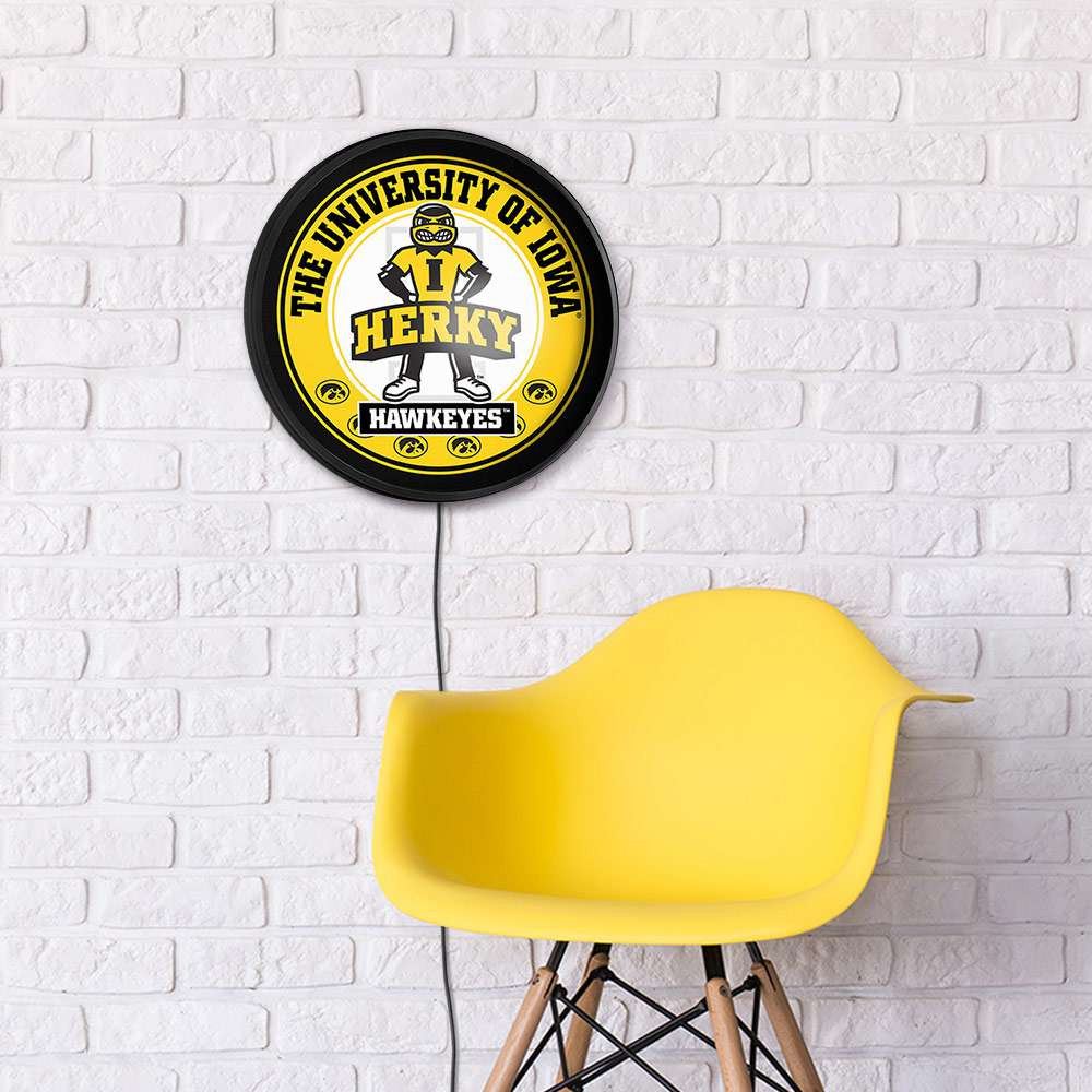 Iowa Hawkeyes Herky - Round Slimline Lighted Wall Sign