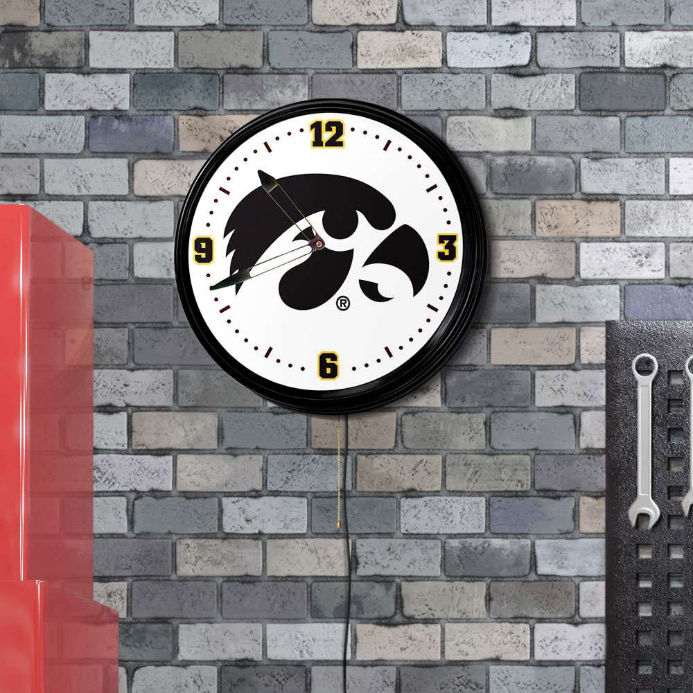 Iowa Hawkeyes Retro Lighted Wall Clock