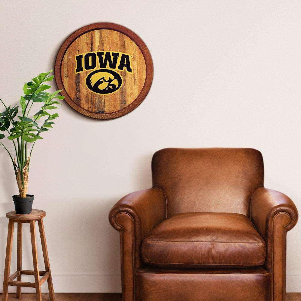 Iowa Hawkeyes Round Faux Barrel Top Sign