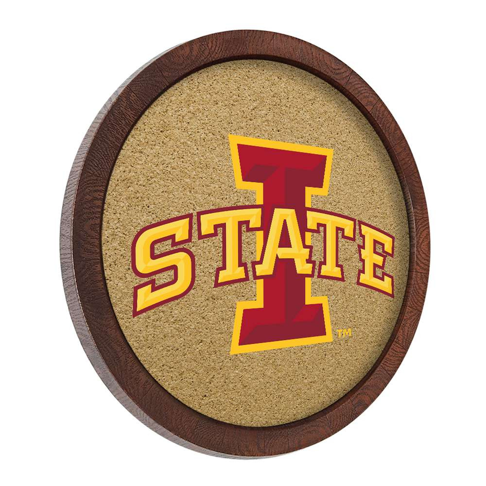 Iowa State Cyclones Faux Barrel Framed Cork Board - Color Logo