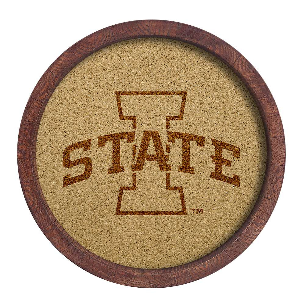 Iowa State Cyclones Faux Barrel Framed Cork Board - Monochrome Logo | The Fan-Brand | NCIOST-632-01B