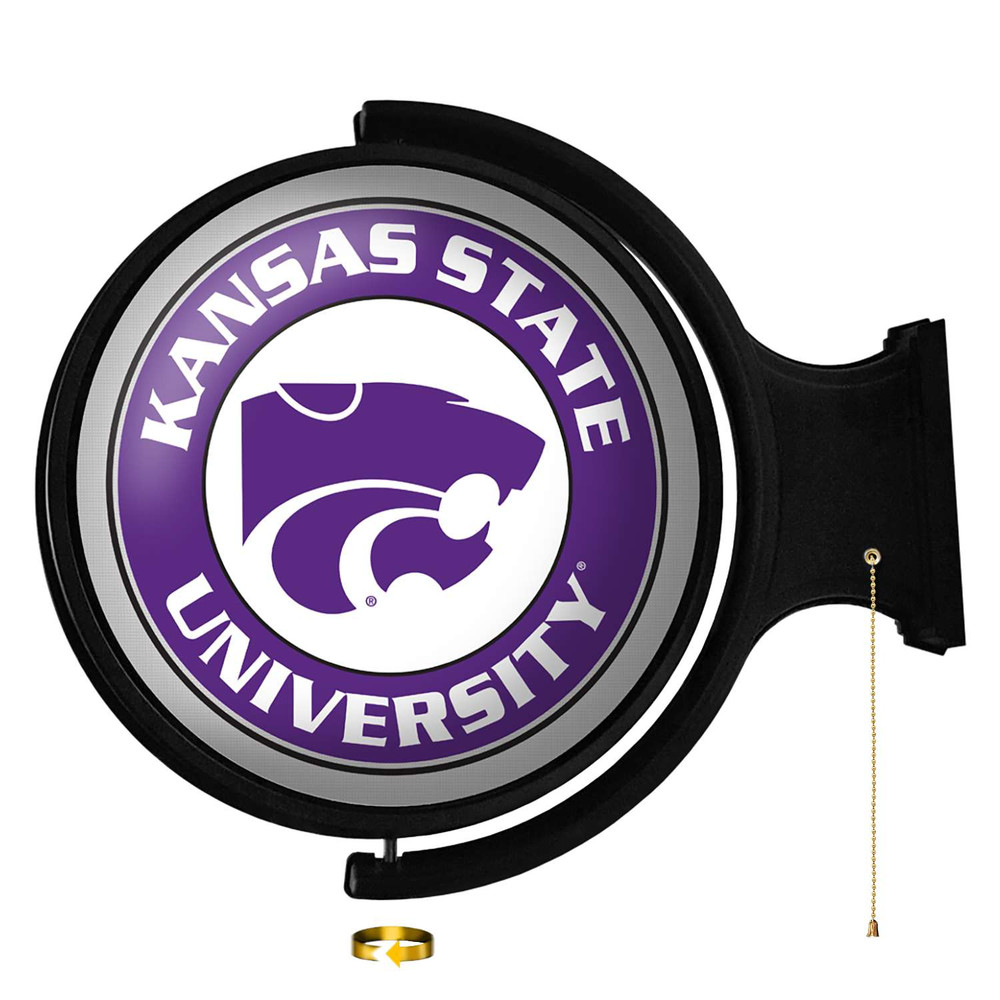 Kansas State Wildcats Original Round Rotating Lighted Wall Sign - Silver-Trimmed | The Fan-Brand | NCKNST-115-01B