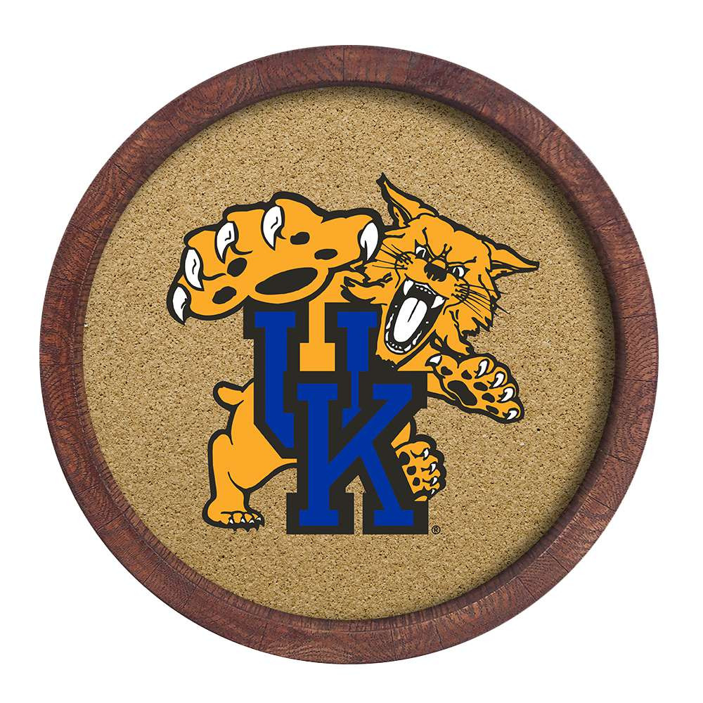 Kentucky Wildcats Mascot - Faux Barrel Framed Cork Board - Color Logo | The Fan-Brand | NCKWLD-632-02A