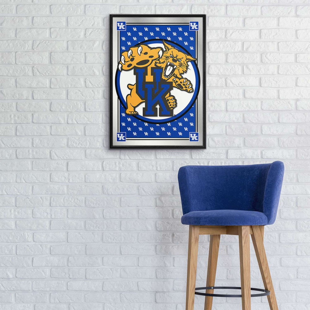 Kentucky Wildcats Team Spirit, Mascot - Framed Mirrored Wall Sign - Blue