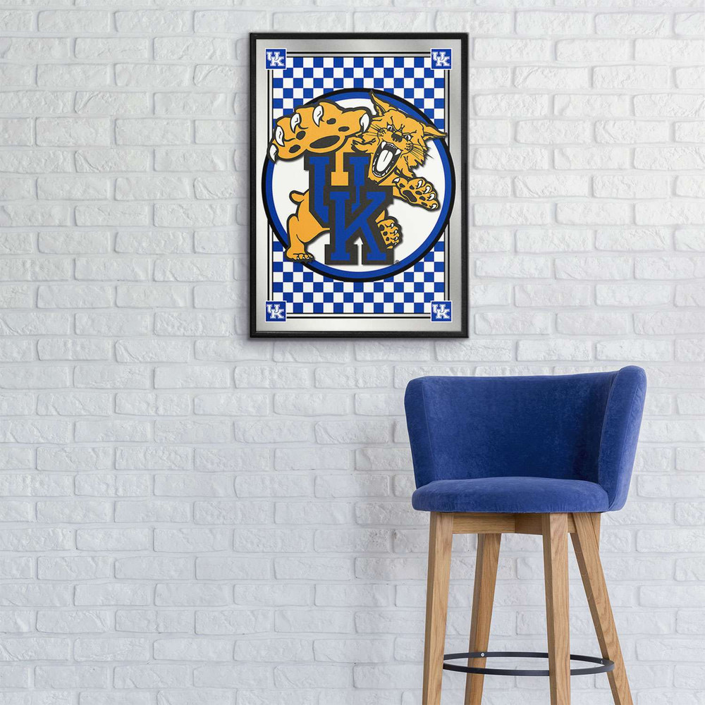 Kentucky Wildcats Team Spirit, Mascot - Framed Mirrored Wall Sign - Checkered