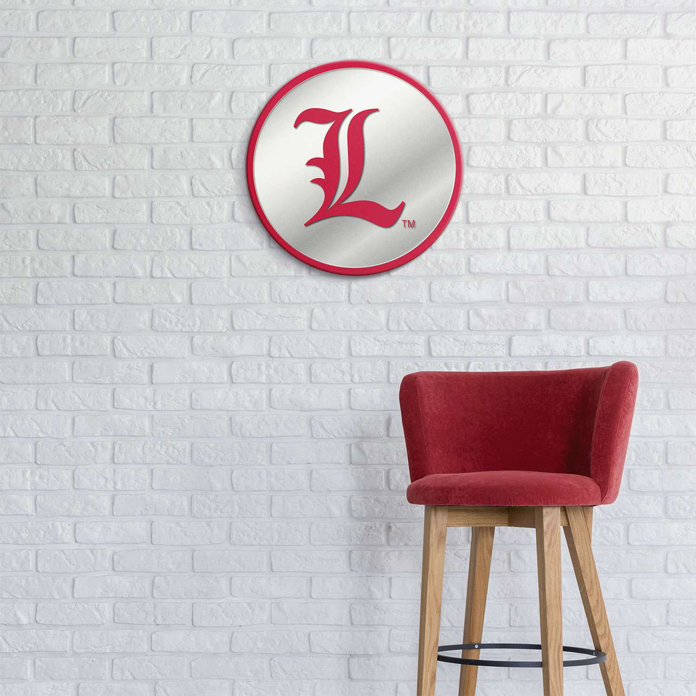 Louisville Cardinals L - Modern Disc Mirrored Wall Sign - Red Frame