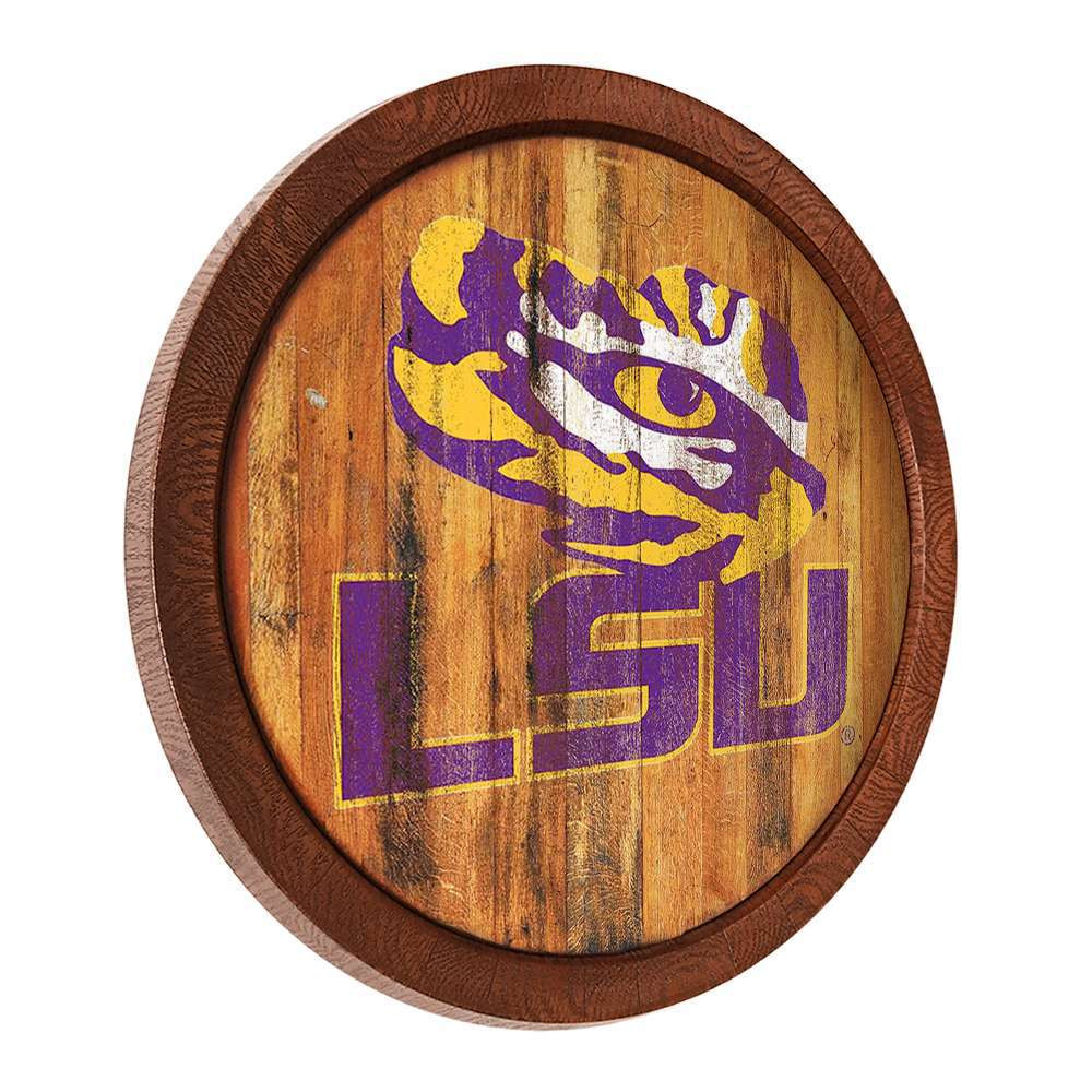 LSU Tigers Weathered Faux Barrel Top Sign