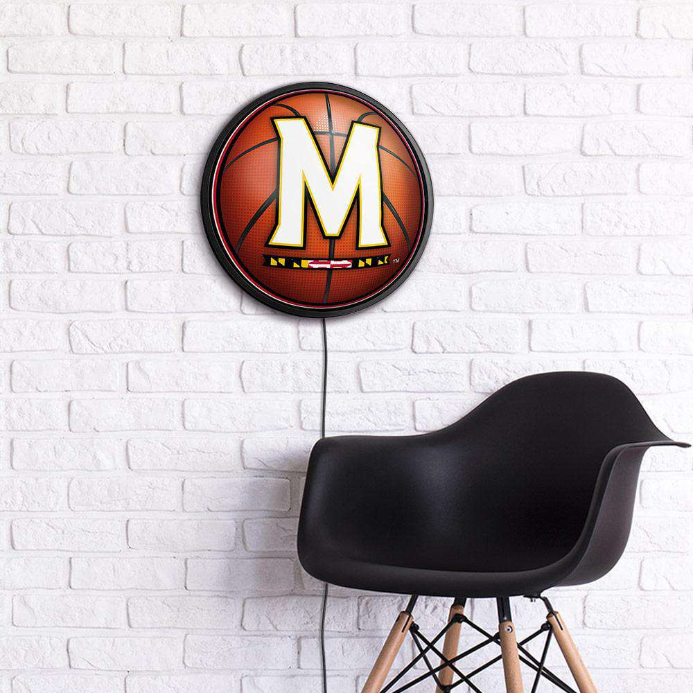 Maryland Terrapins Basketball - Round Slimline Lighted Wall Sign