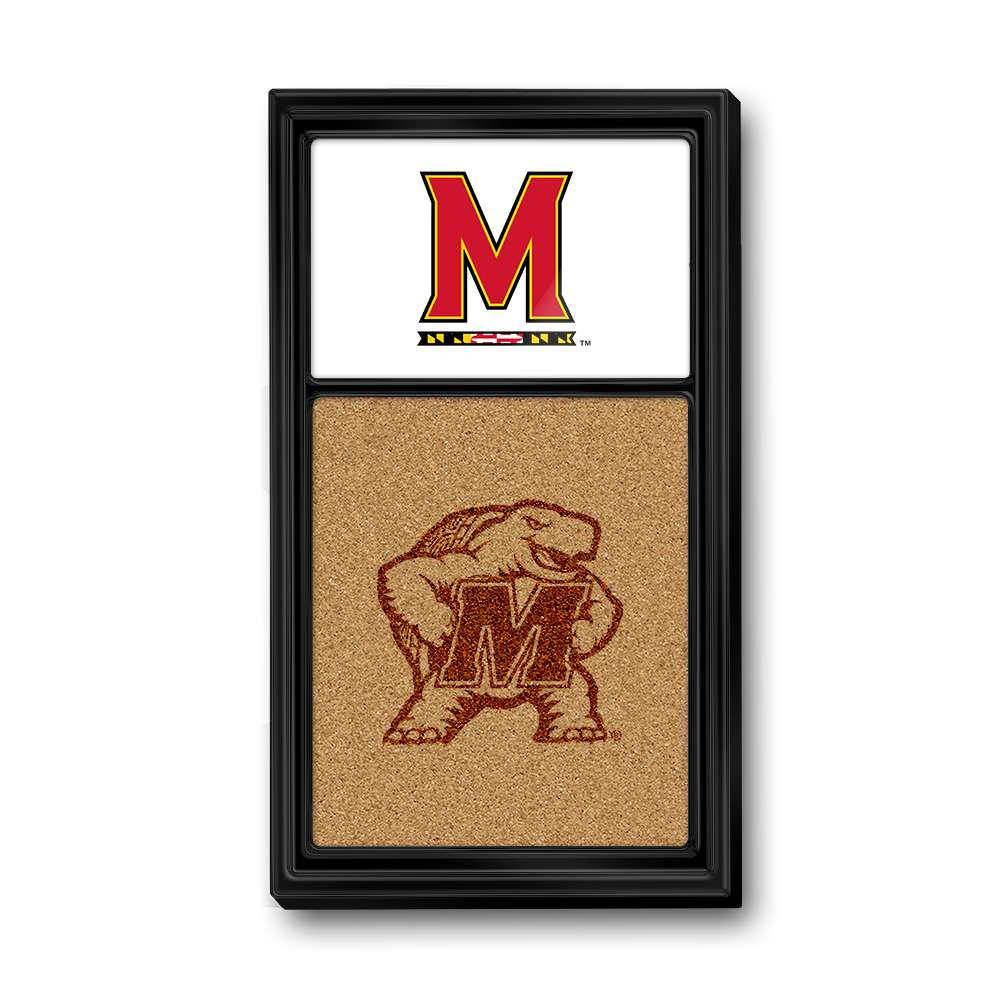 Maryland Terrapins Dual Logo - Cork Note Board - Black Frame / White | The Fan-Brand | NCMRYT-640-02A