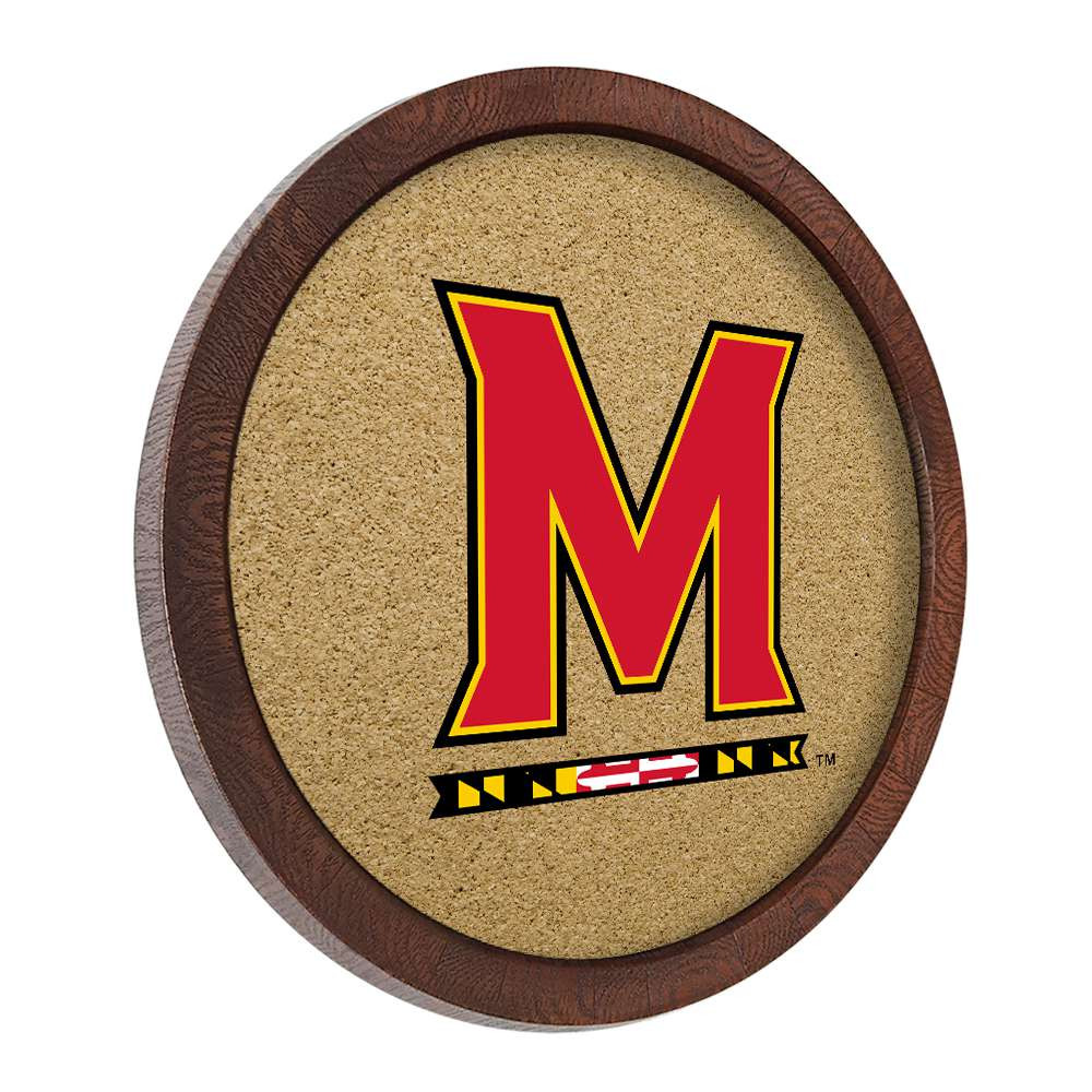 Maryland Terrapins Faux Barrel Framed Cork Board - Color Logo