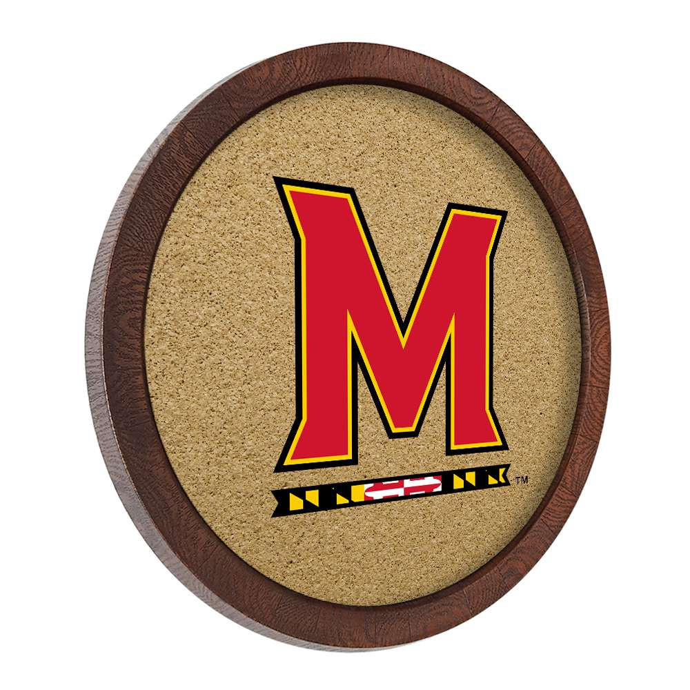 Maryland Terrapins Faux Barrel Framed Cork Board - Color Logo