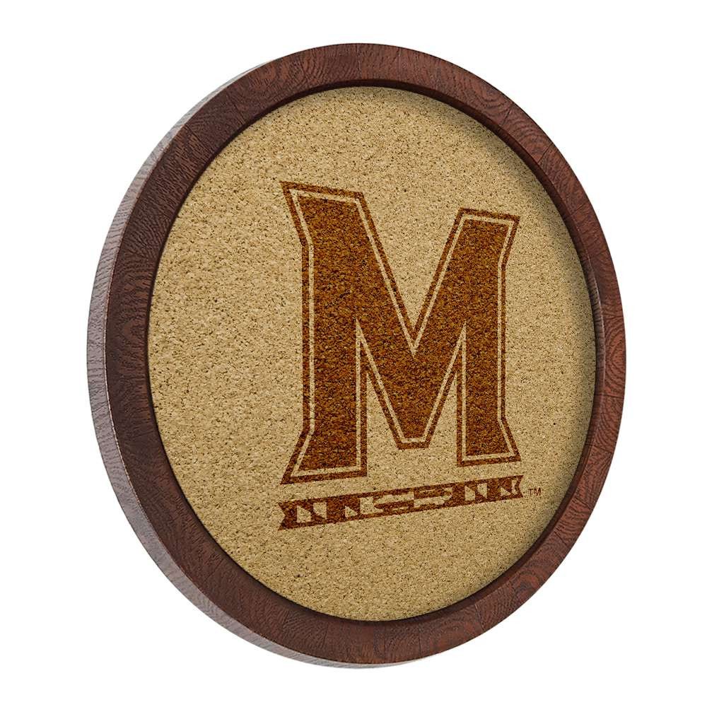 Maryland Terrapins Faux Barrel Framed Cork Board - Monochrome Logo