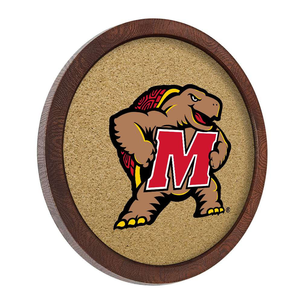 Maryland Terrapins Mascot - Faux Barrel Framed Cork Board - Color Logo