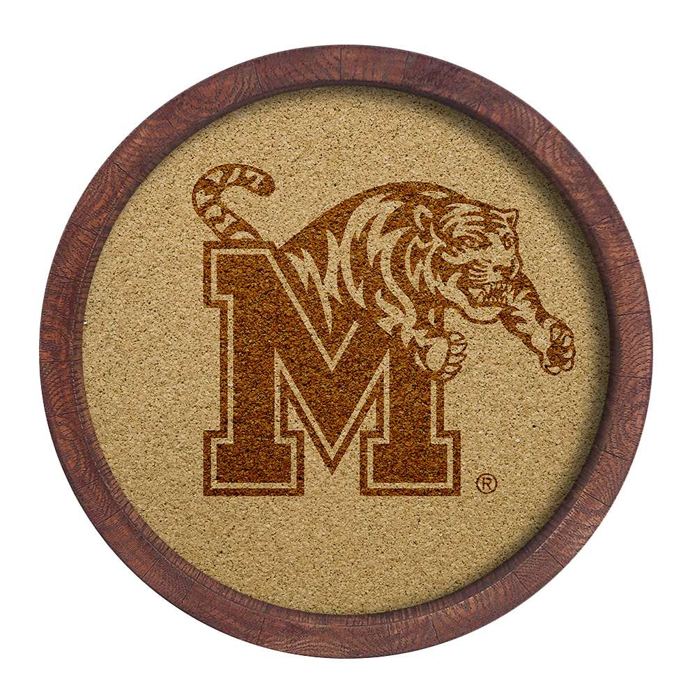 Memphis Tigers Faux Barrel Framed Cork Board - Monochrome Logo | The Fan-Brand | NCMEMP-632-01B