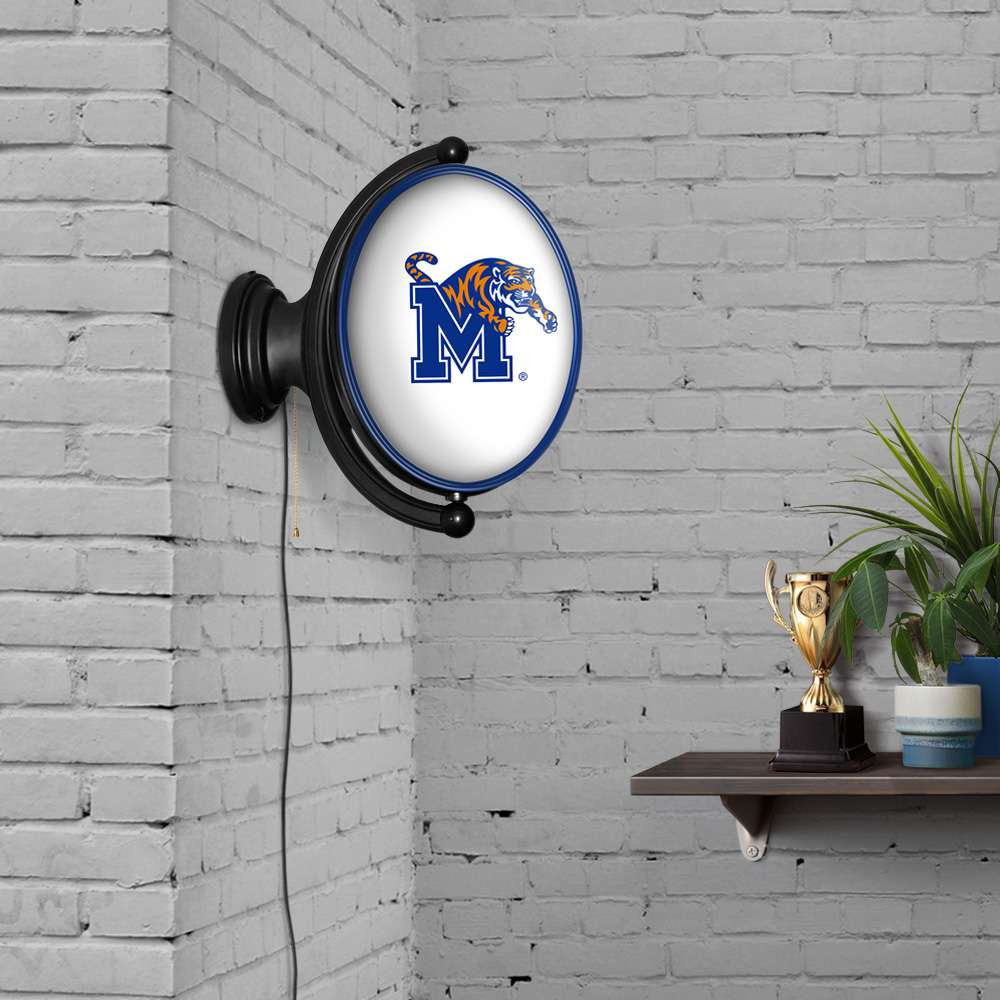 Memphis Tigers Original Oval Rotating Lighted Wall Sign - White