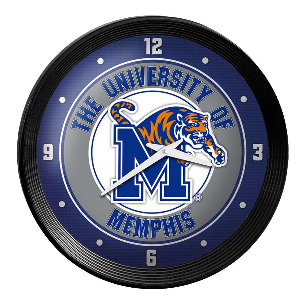 Memphis Tigers Ribbed Frame Wall Clock - Black | The Fan-Brand | NCMEMP-530-01A