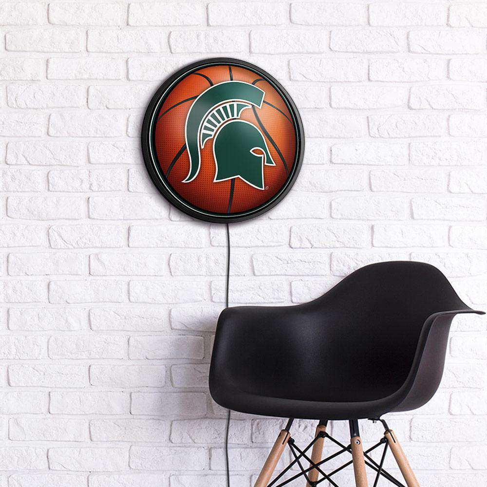 Michigan State Spartans Basketball - Round Slimline Lighted Wall Sign