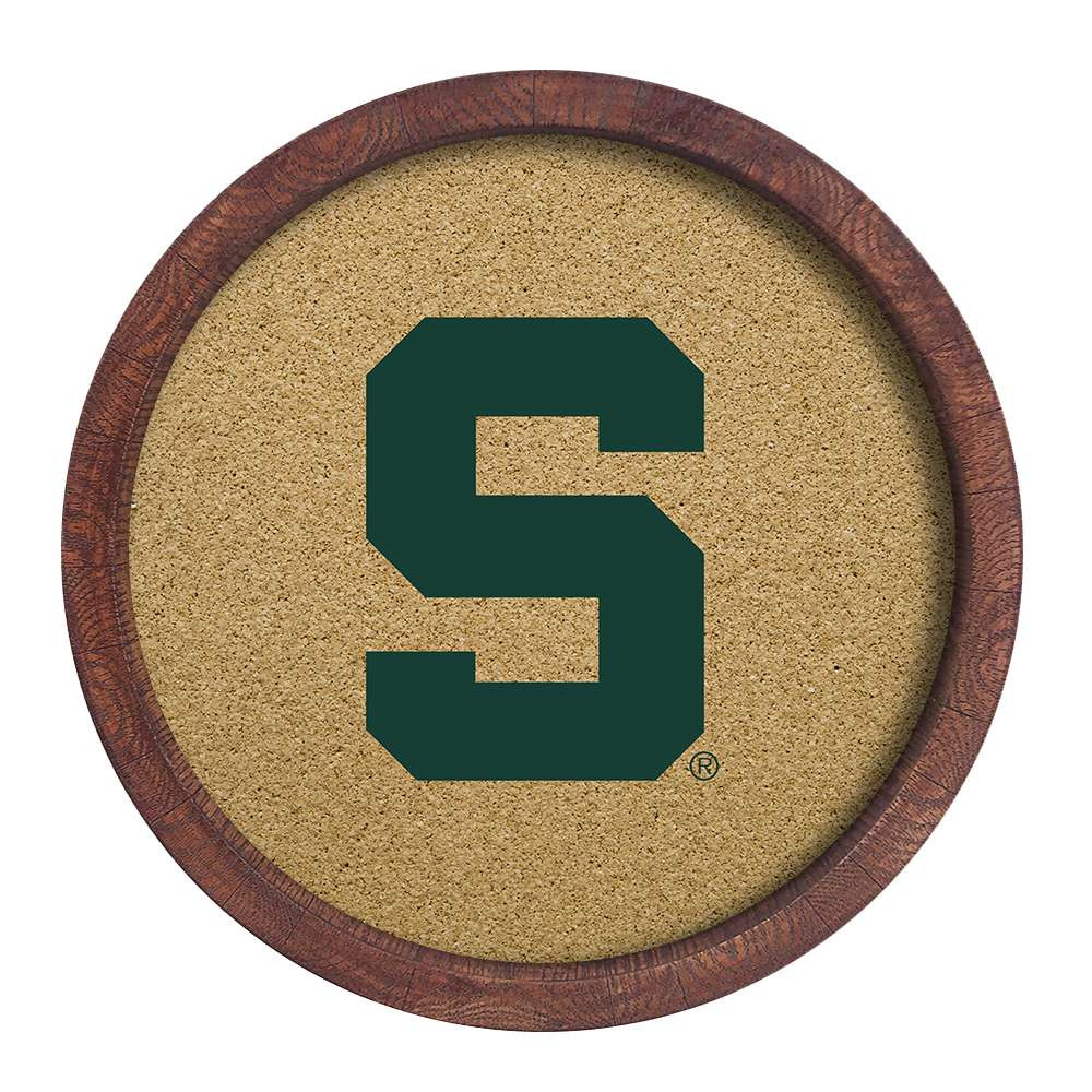 Michigan State Spartans Block S - Faux Barrel Framed Cork Board - Color Logo | The Fan-Brand | NCMIST-632-01A