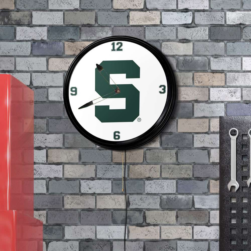 Michigan State Spartans Block S - Retro Lighted Wall Clock