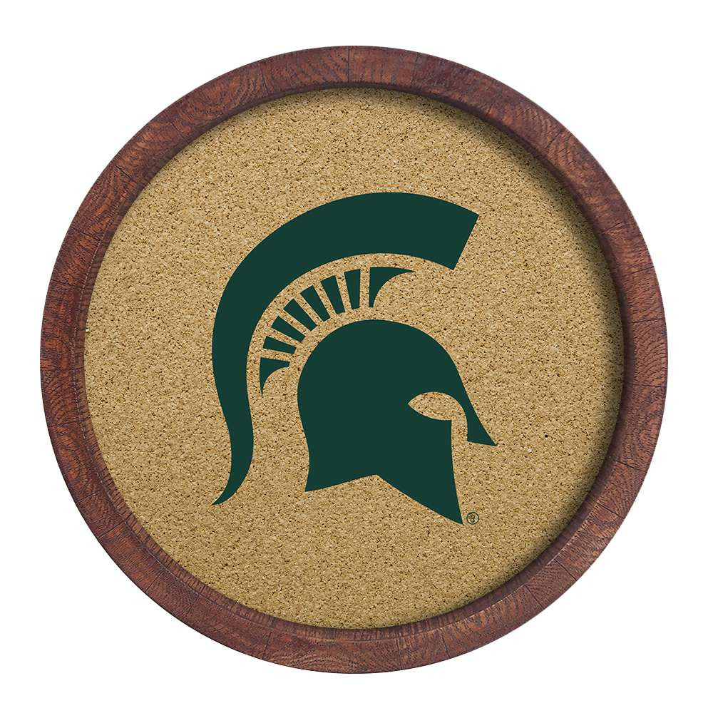 Michigan State Spartans Faux Barrel Framed Cork Board - Color Logo | The Fan-Brand | NCMIST-632-02A