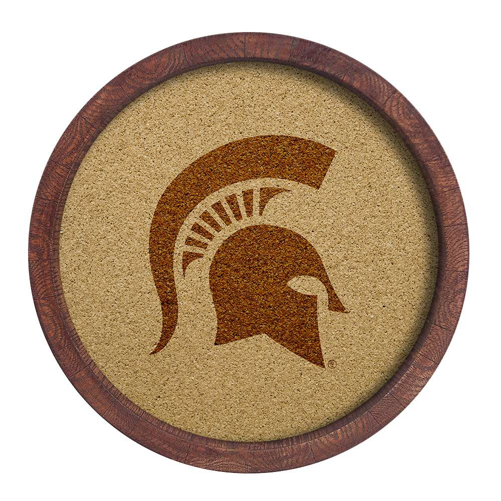 Michigan State Spartans Faux Barrel Framed Cork Board - Monochrome Logo | The Fan-Brand | NCMIST-632-02B