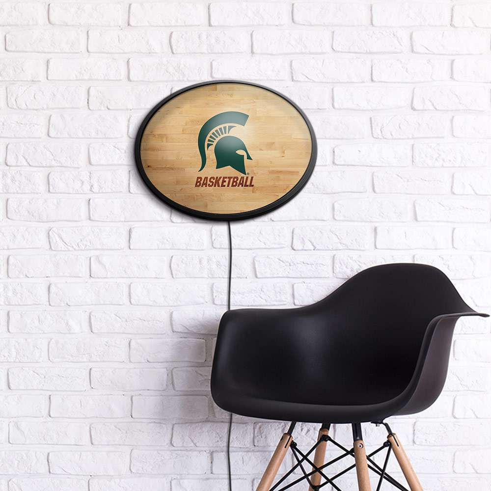 Michigan State Spartans Hardwood - Oval Slimline Lighted Wall Sign