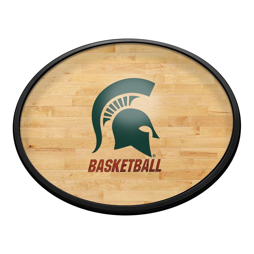 Michigan State Spartans Hardwood - Oval Slimline Lighted Wall Sign | The Fan-Brand | NCMIST-140-12