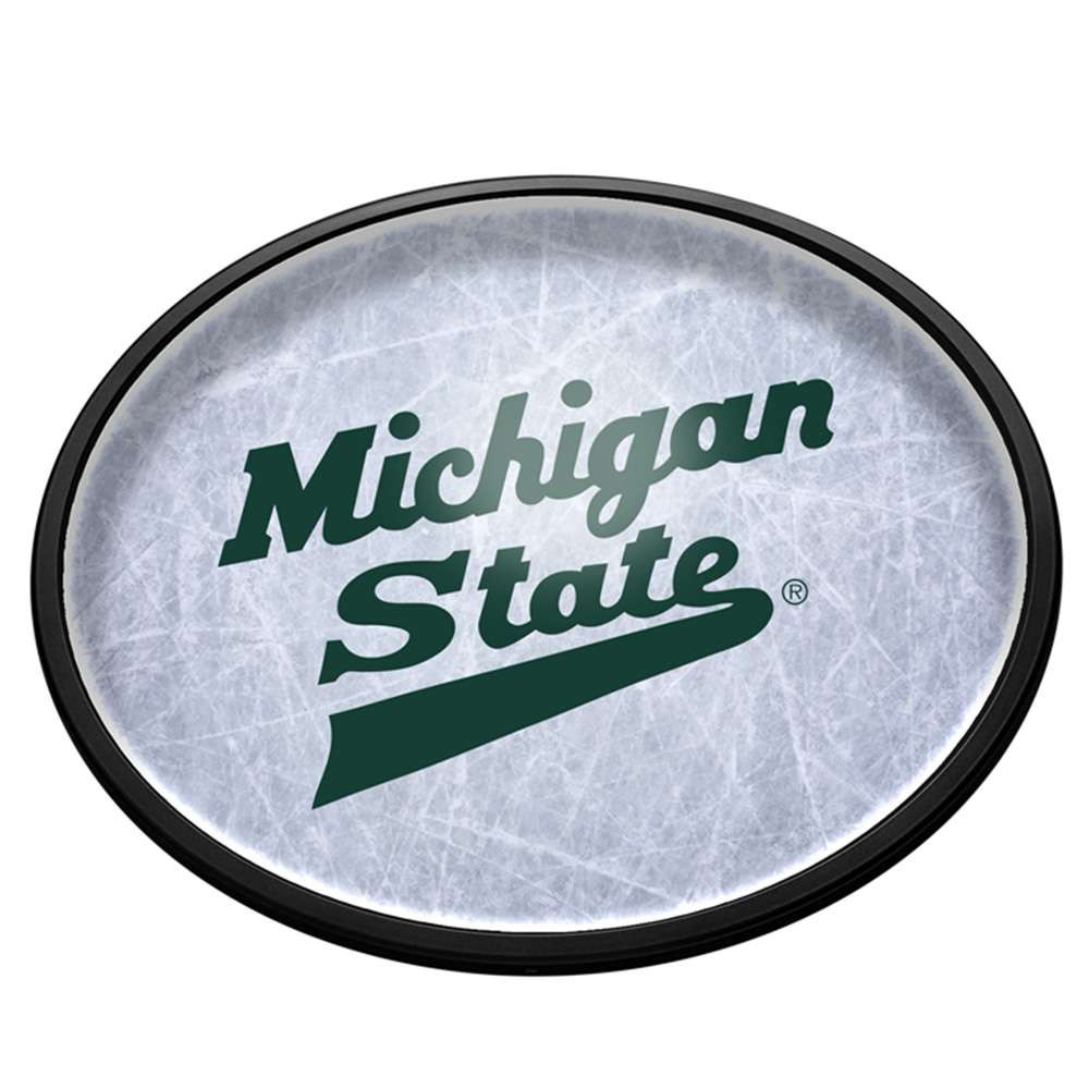 Michigan State Spartans Hockey - Oval Slimline Lighted Wall Sign | The Fan-Brand | NCMIST-140-03