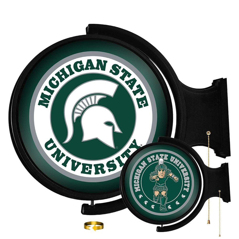 Michigan State Spartans Original Round Double-Sided Rotating Lighted Wall Sign | The Fan-Brand | NCMIST-115-04