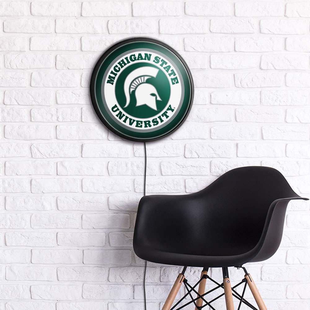 Michigan State Spartans Round Slimline Lighted Wall Sign