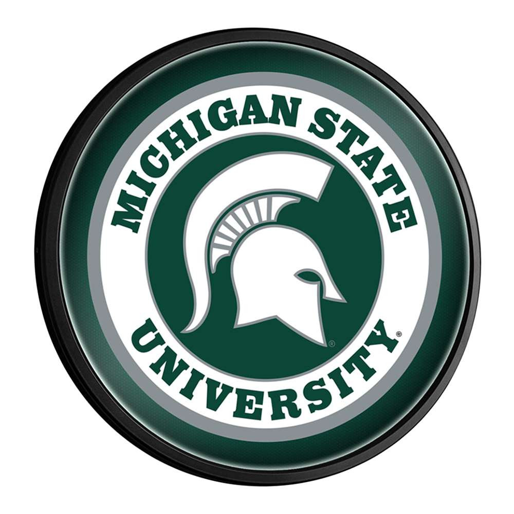 Michigan State Spartans Round Slimline Lighted Wall Sign | The Fan-Brand | NCMIST-130-01