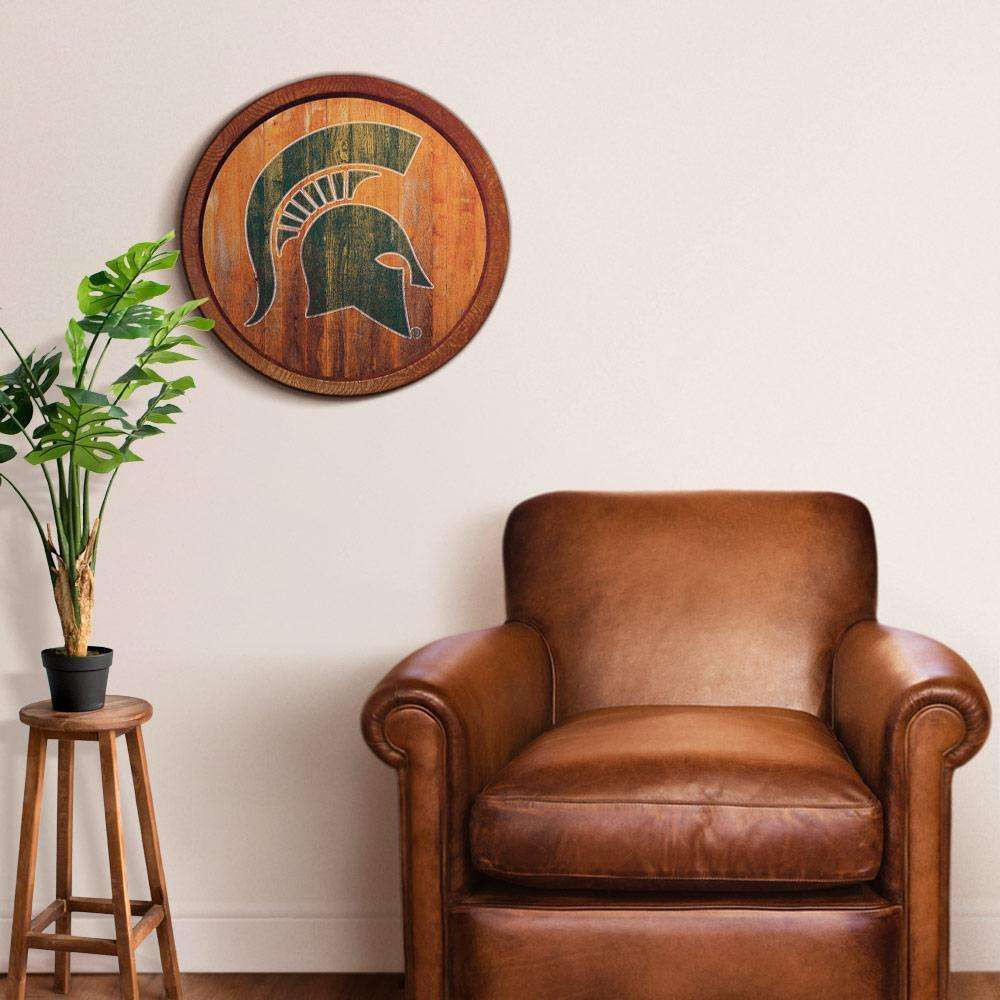 Michigan State Spartans Weathered Faux Barrel Top Sign