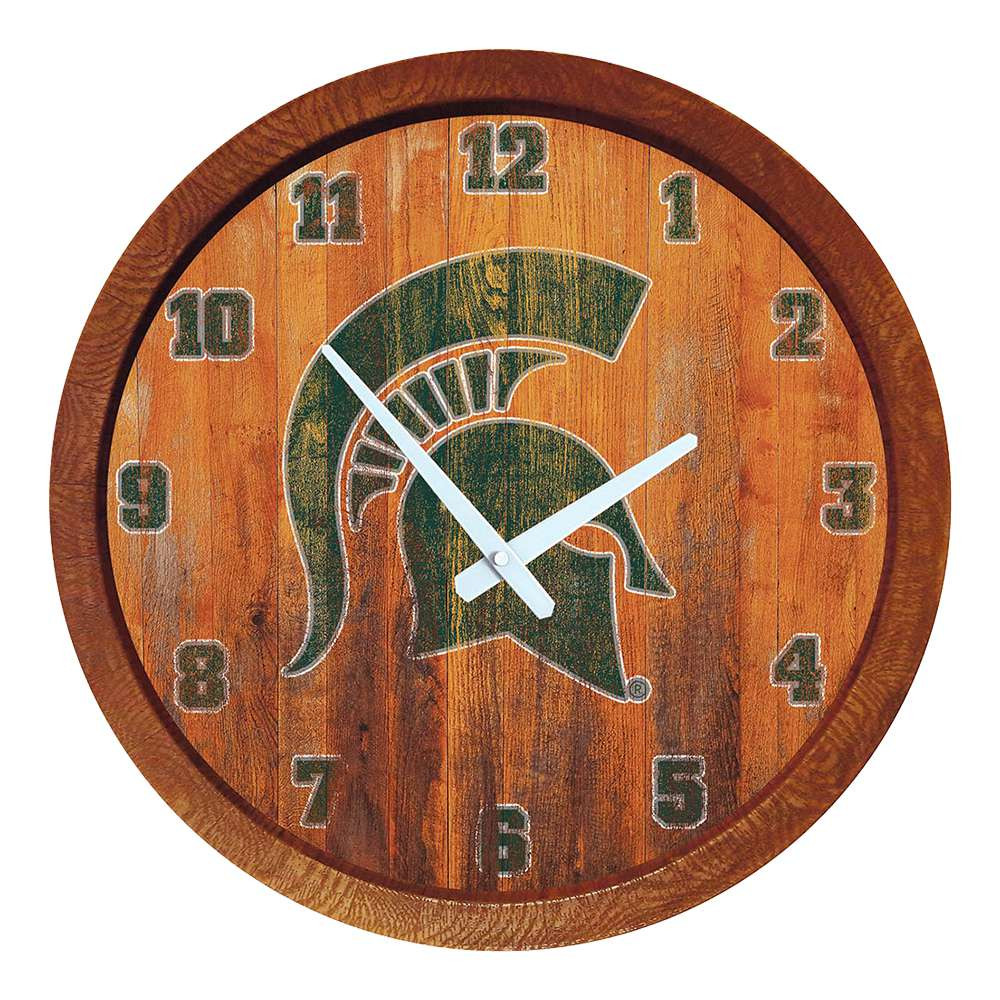 Michigan State Spartans Weathered Faux Barrel Top Wall Clock | The Fan-Brand | NCMIST-560-03