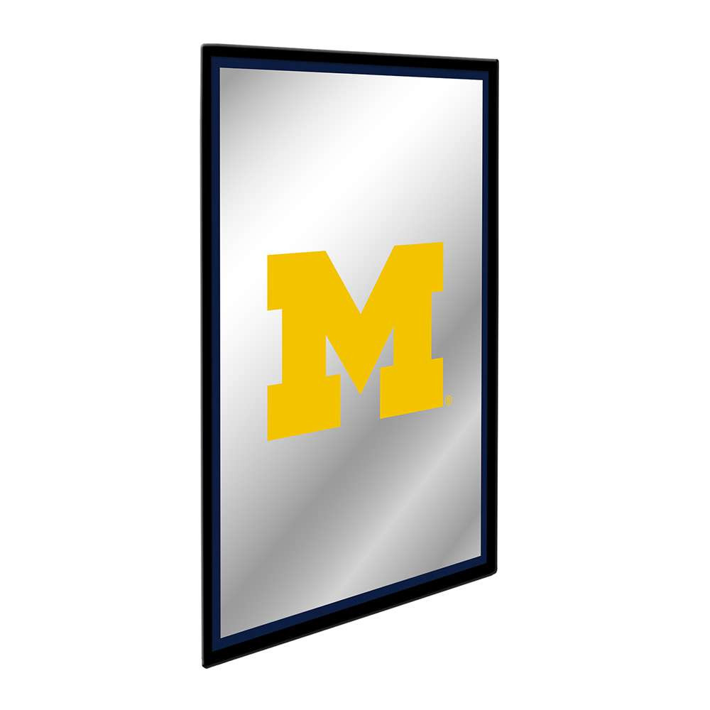 Michigan Wolverines Block M - Framed Mirrored Wall Sign - Blue Edge