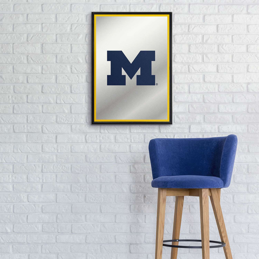 Michigan Wolverines Block M - Framed Mirrored Wall Sign - Maize Edge