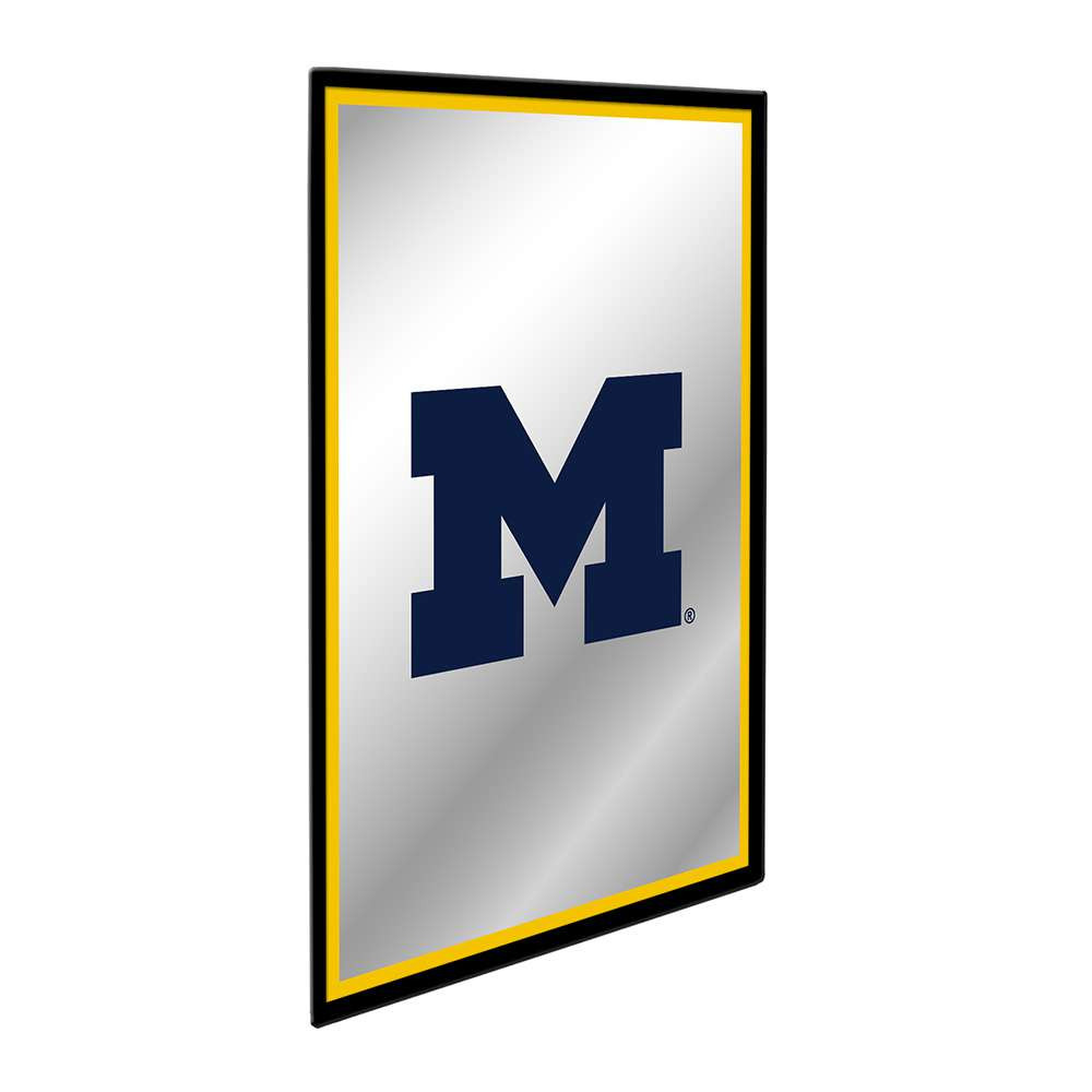 Michigan Wolverines Block M - Framed Mirrored Wall Sign - Maize Edge