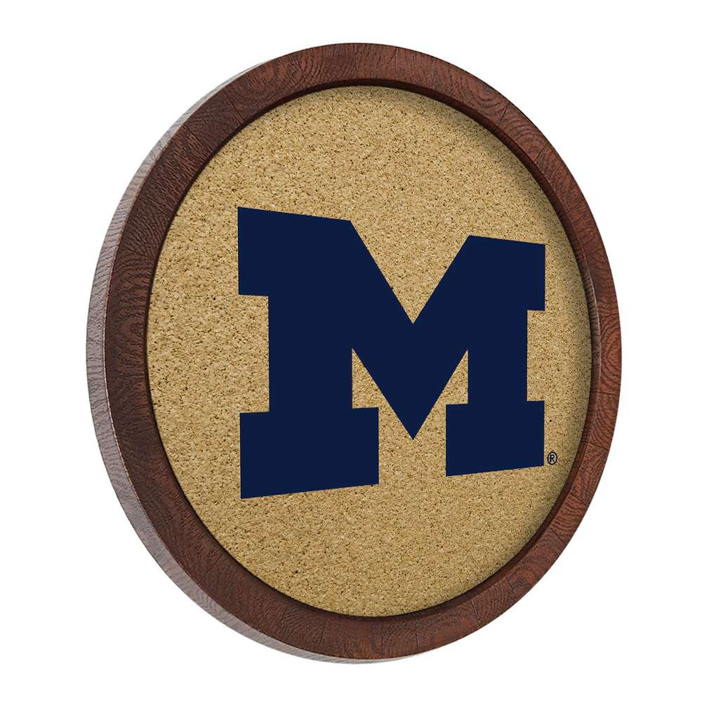 Michigan Wolverines Faux Barrel Framed Cork Board - Color Logo