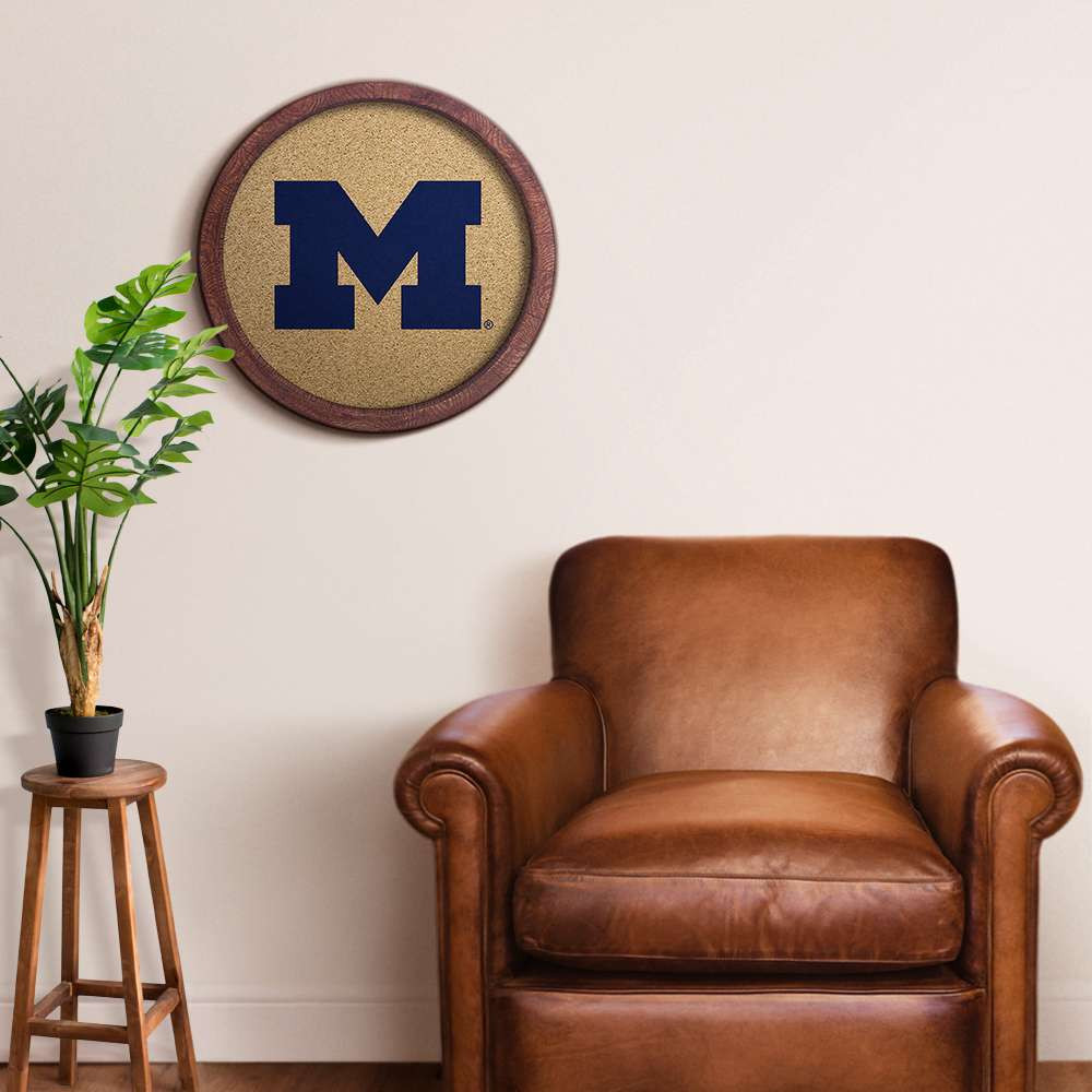 Michigan Wolverines Faux Barrel Framed Cork Board - Color Logo