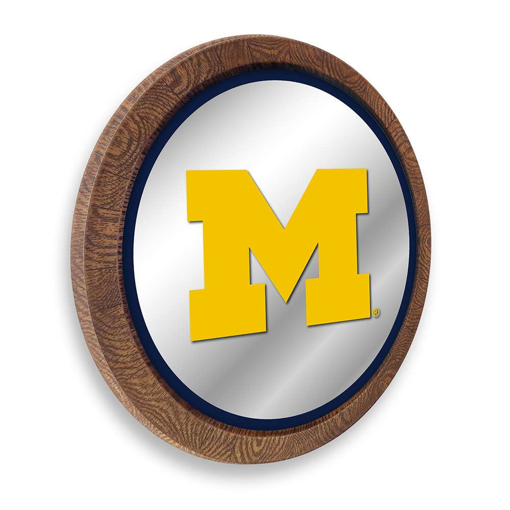 Michigan Wolverines Faux Barrel Top Mirrored Wall Sign - Blue Edge