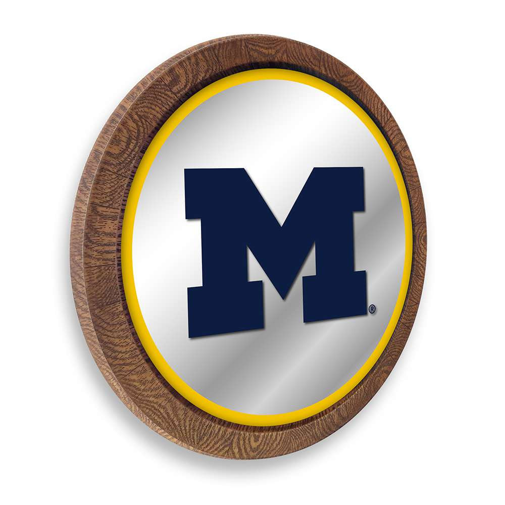 Michigan Wolverines Faux Barrel Top Mirrored Wall Sign - Maize Edge