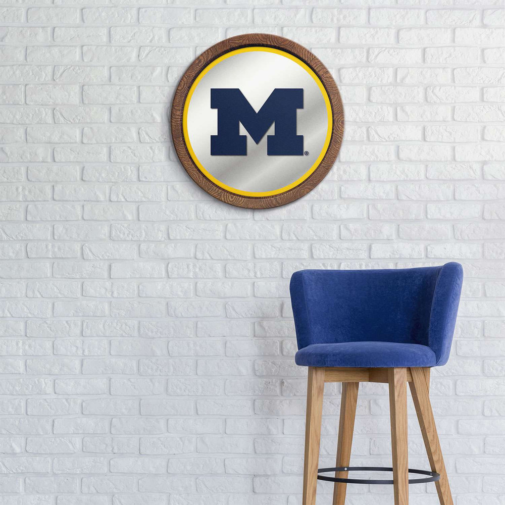 Michigan Wolverines Faux Barrel Top Mirrored Wall Sign - Maize Edge